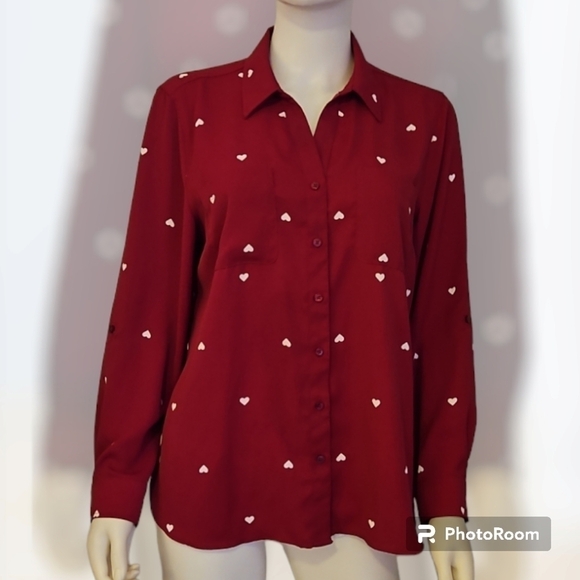 Talbots Tops - TALBOTS Heart Fuscia Button Down Long-Sleeve Shirt
